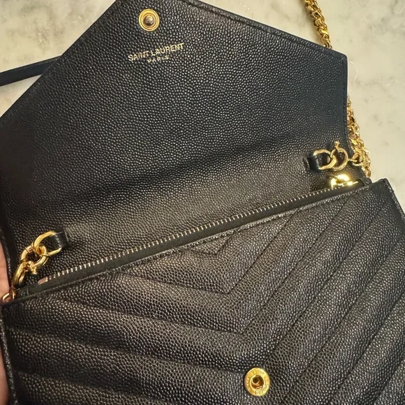 Yves Saint Laurent Black Clutch/Crossbody with Gold Chain - Picture 5 of 8